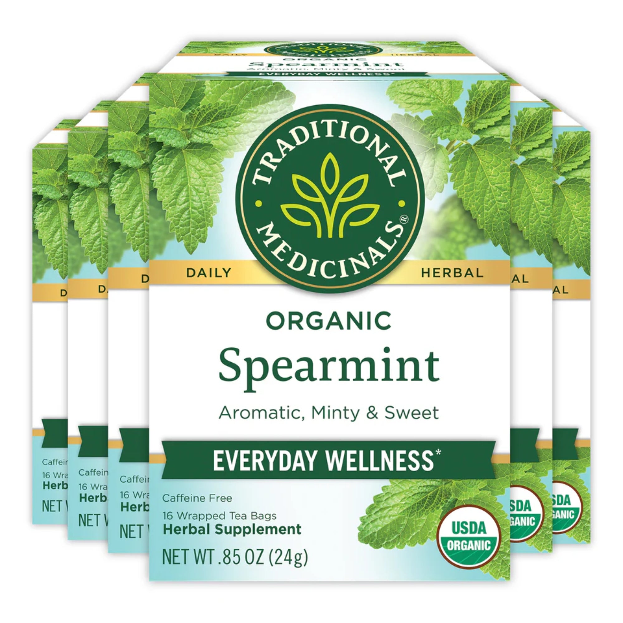 Traditional Medicinals, Organic Spearmint, Caffeine Free, 16 Wrapped Tea Bags, 0.85 oz (24 g)