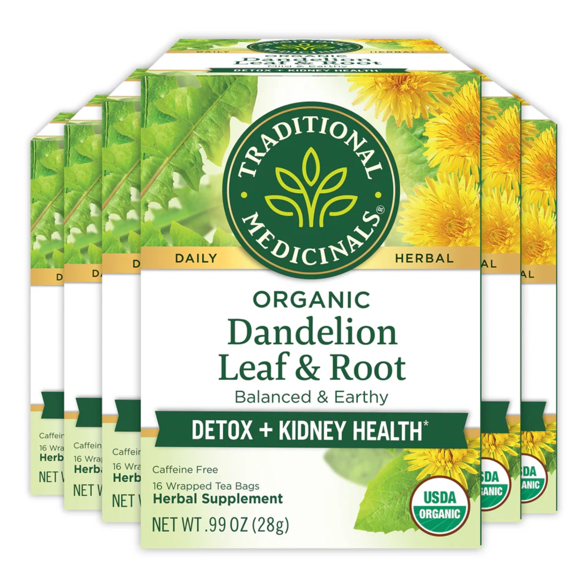 Traditional Medicinals, Organic Dandelion Leaf & Root Tea, Caffeine Free, 16 Wrapped Tea Bags, 0.99 oz (28 g)