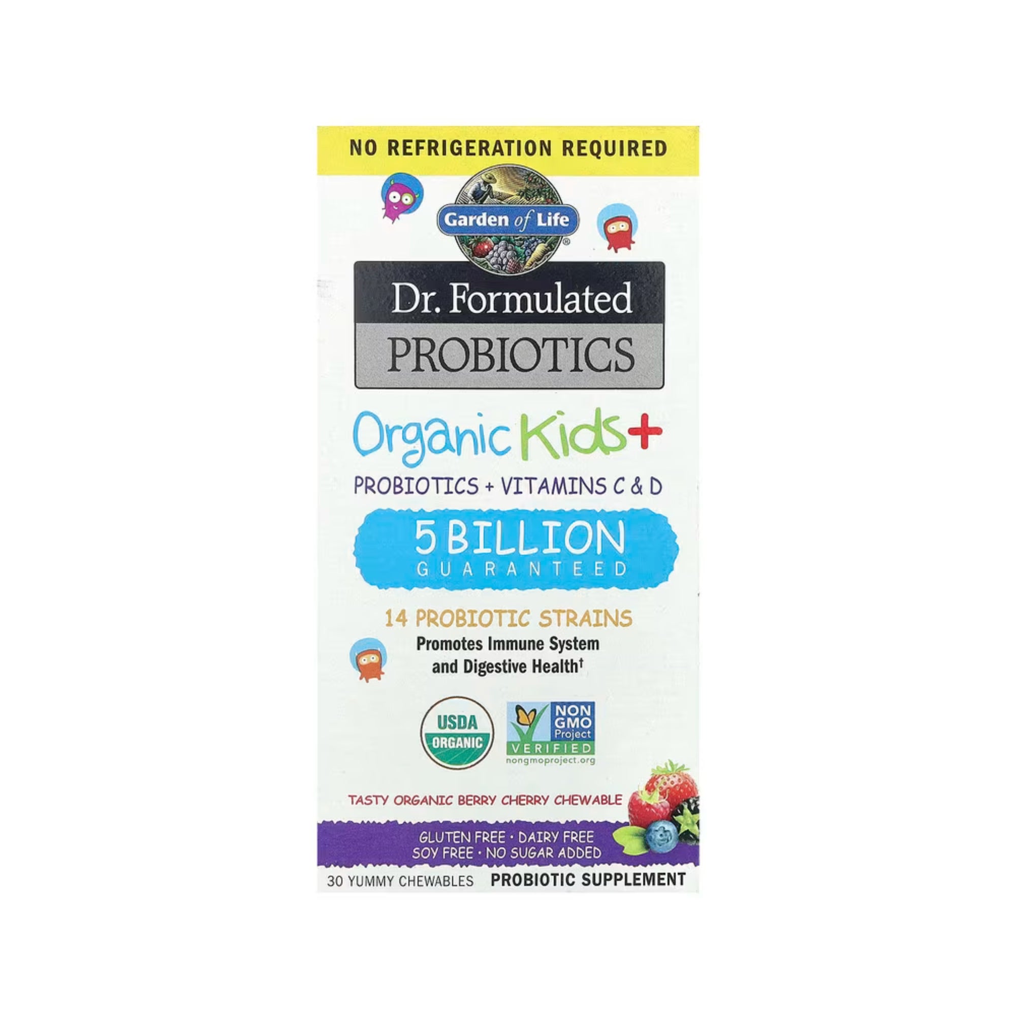 Garden of Life, Dr. Formulated Probiotics, Organic Kids + Probiotics + Vitamins C & D, Tasty Organic Berry Cherry, 30 Yummy Chewables
