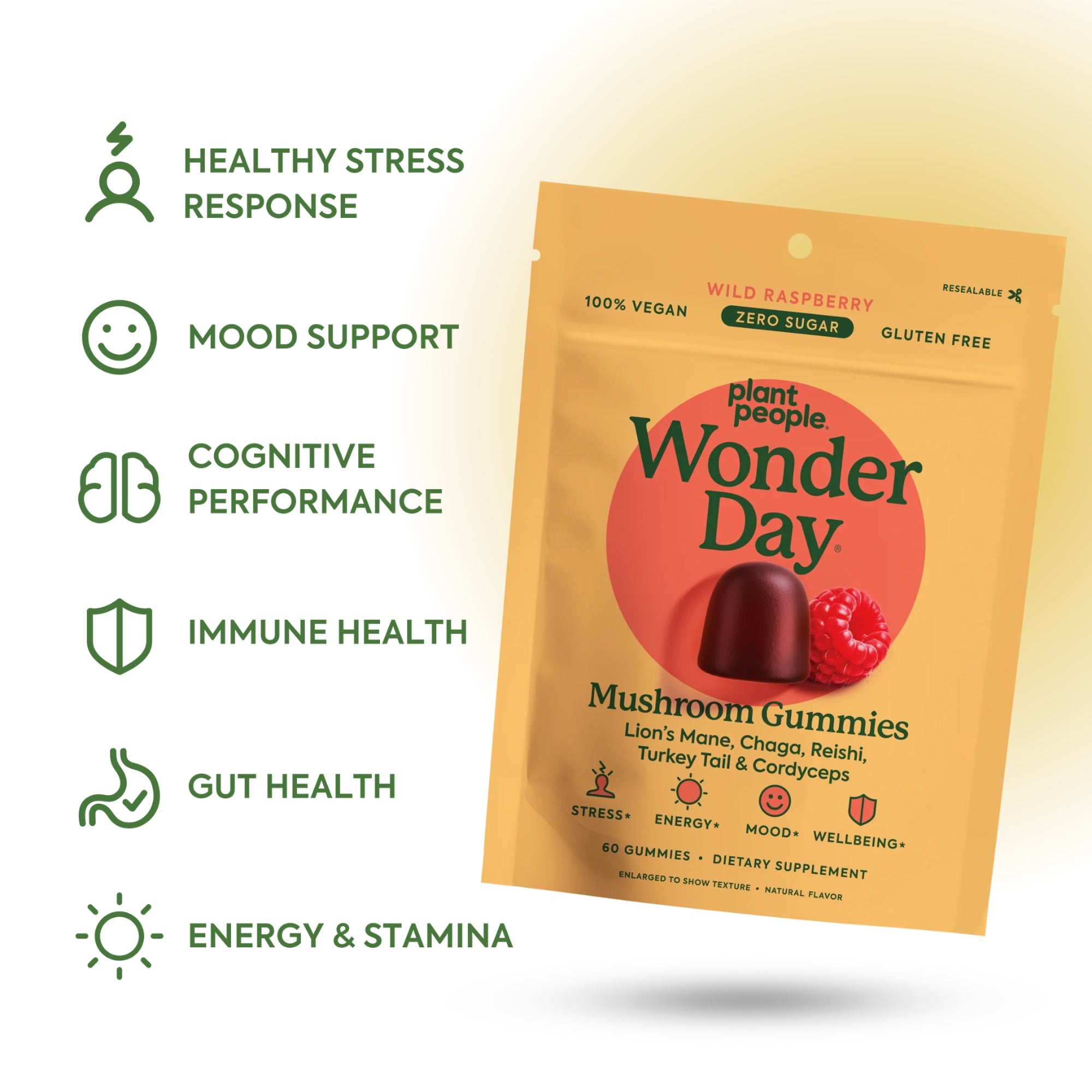 WonderDay Mushroom Gummies Zero Sugar Mushroom Gummies - 60 Gummies