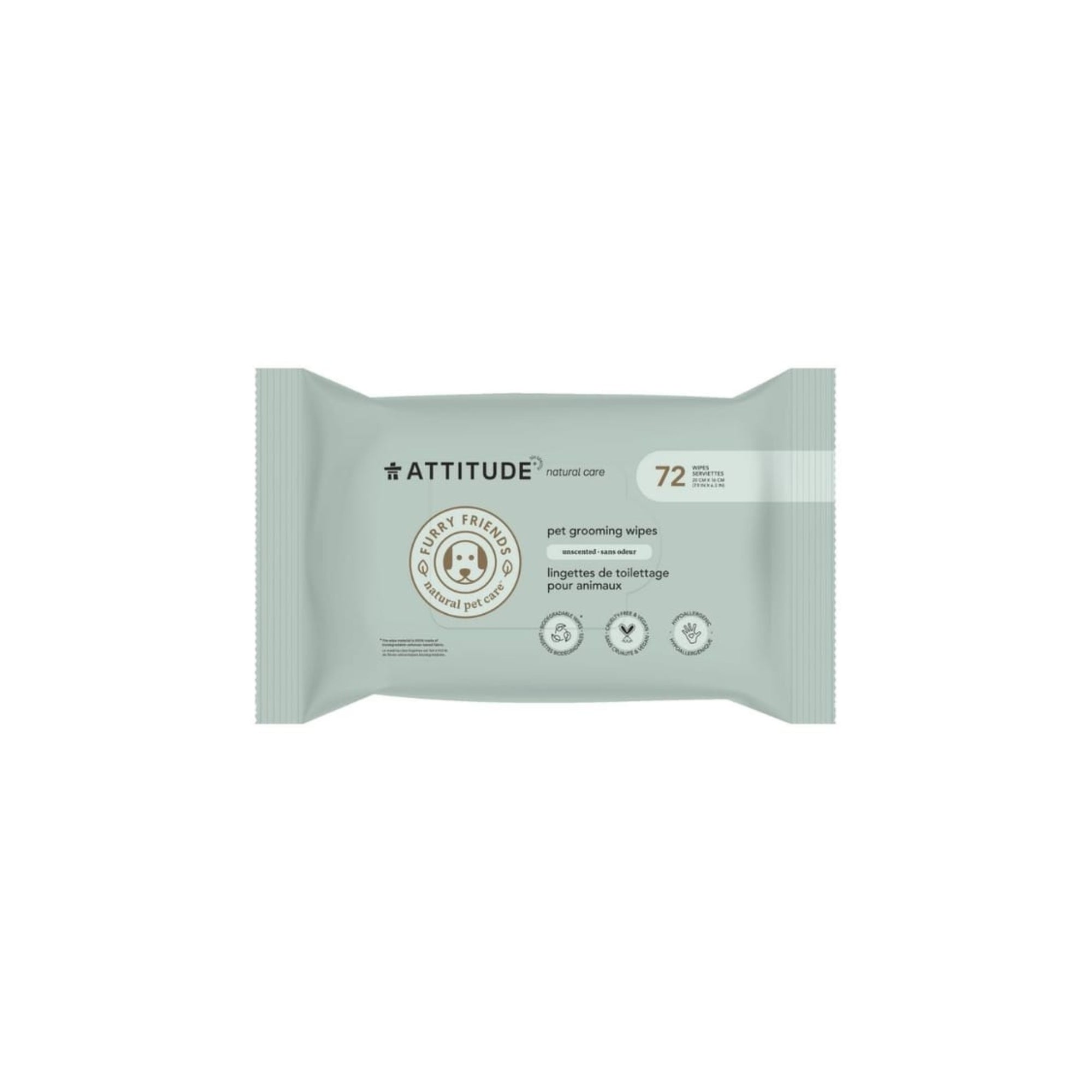ATTITUDE Furry friends Unscented Pet Grooming Wipes | 72 un.